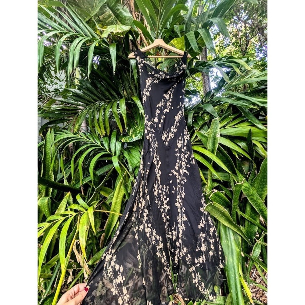 SOLD vintage y2k silk chiffon gown 8 asymmetrical dress cowl neck witchy fairy